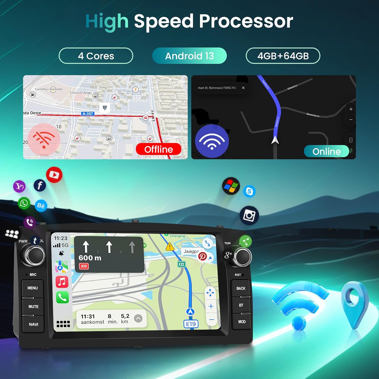 [4G+64G] Android Car Radio for Toyota Corolla E120/E130 2000-2007 for BYD F3 with Wireless CarPlay Android Auto, 7 Inch Touch Screen Car Radio with Bluetooth,GPS,WiFi,FM/RDS,Camera