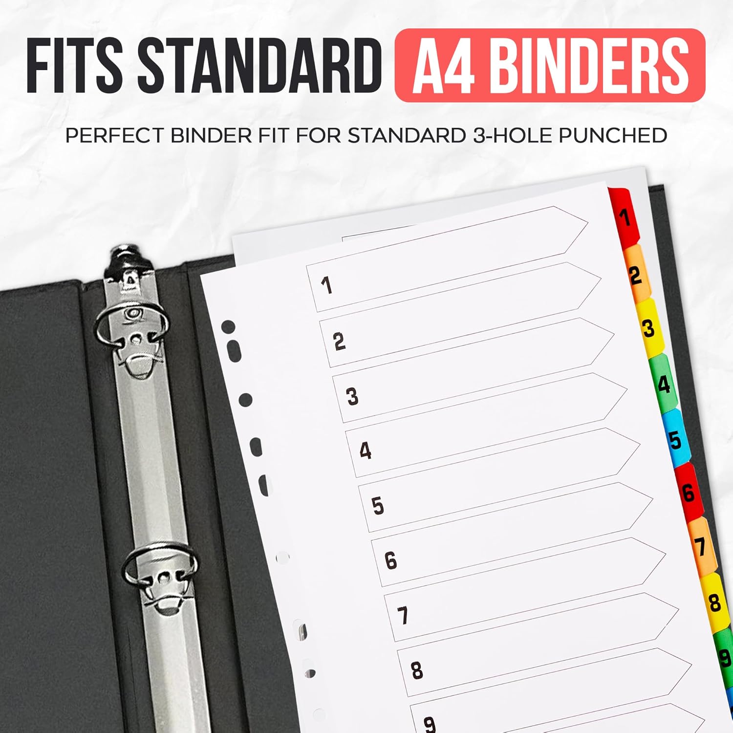 A4 File Dividers - 10 Part Folder Dividers for Ring Binders & Lever Arch Files (25 Pack)