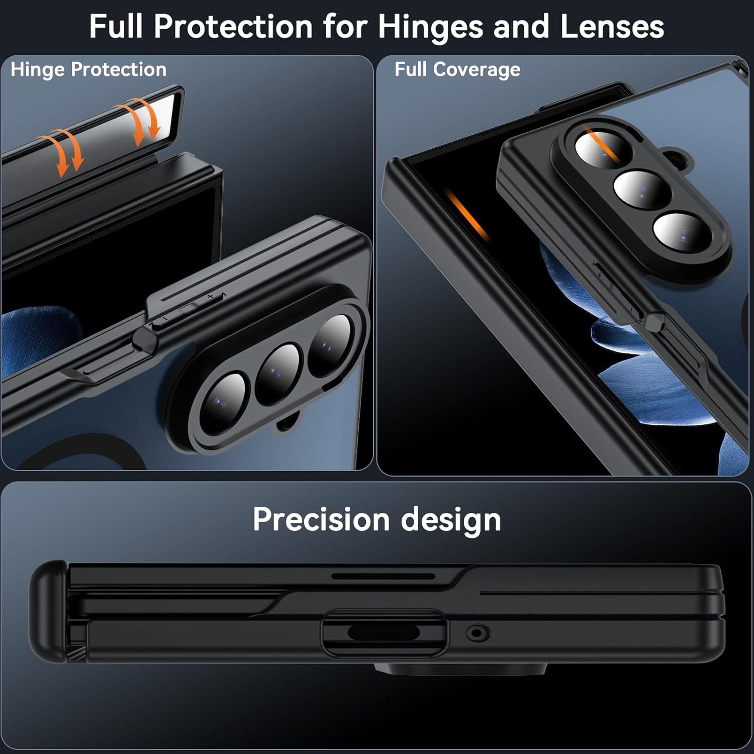 Hensinple for Samsung Galaxy Z Trifold Case Magnetic, Z Trifold Case [Hinge Protection] [Compatible with MagSafe], Magnetic Charing Translucent Matte Back Shockproof Phone Case for ZTriFold, Black