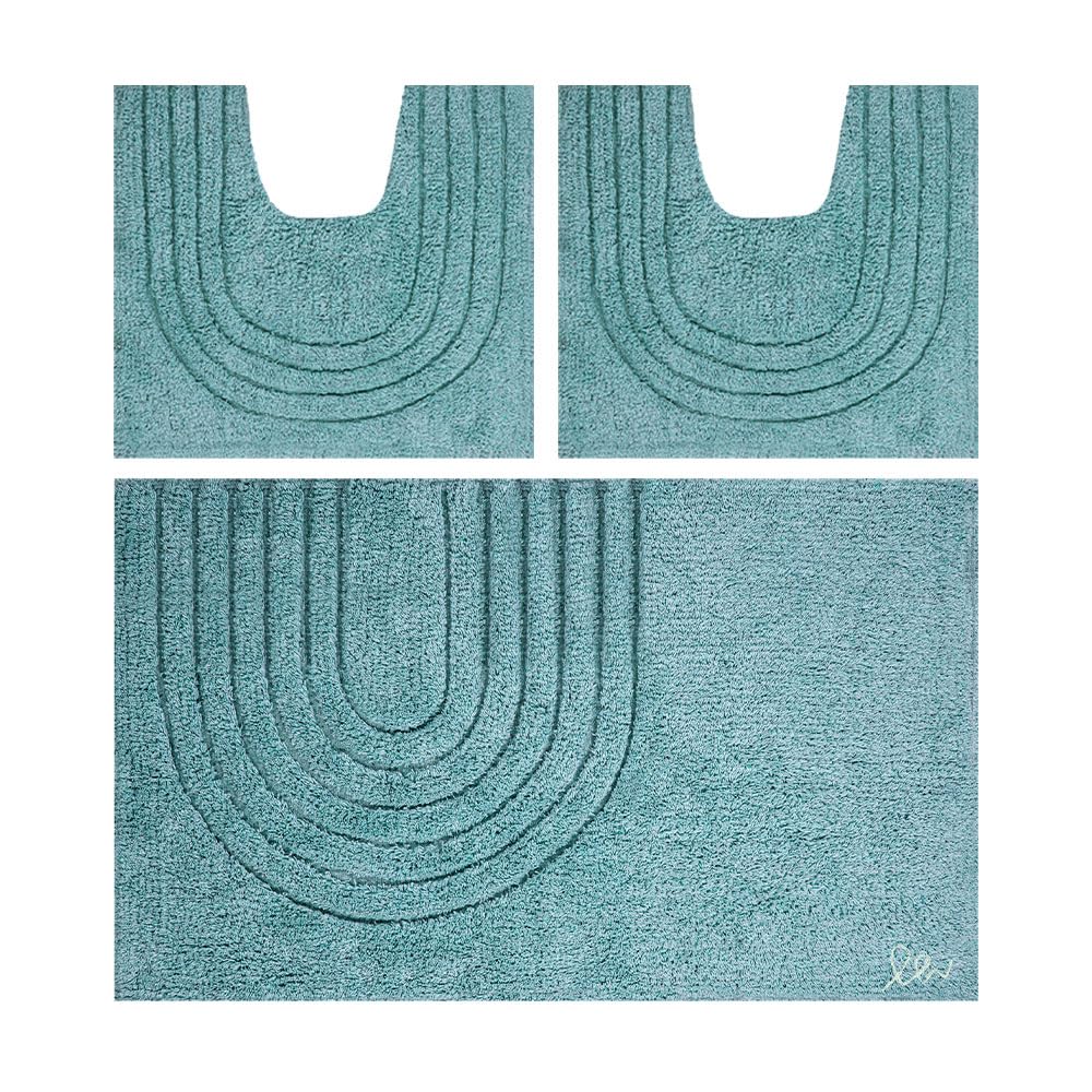 OLIVO.shop | PARURE MODERN, Set Tappeti Bagno 3 pezzi, Tappeti bagno antiscivolo, Tappeto bagno cotone, Tappeti bagno lavabili, vari colori (MODERN BLU)