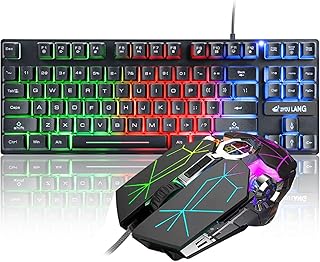 LexonElec K16 Wired 87keys Gaming keyboard Mouse Combo Mechanical Feeling Rainbow LED Backlit PC Gaming Keyboard Optical Gaming Mouse 6 Buttons 2400 DPI 7 LED Backlit for PC, Office, Play Games