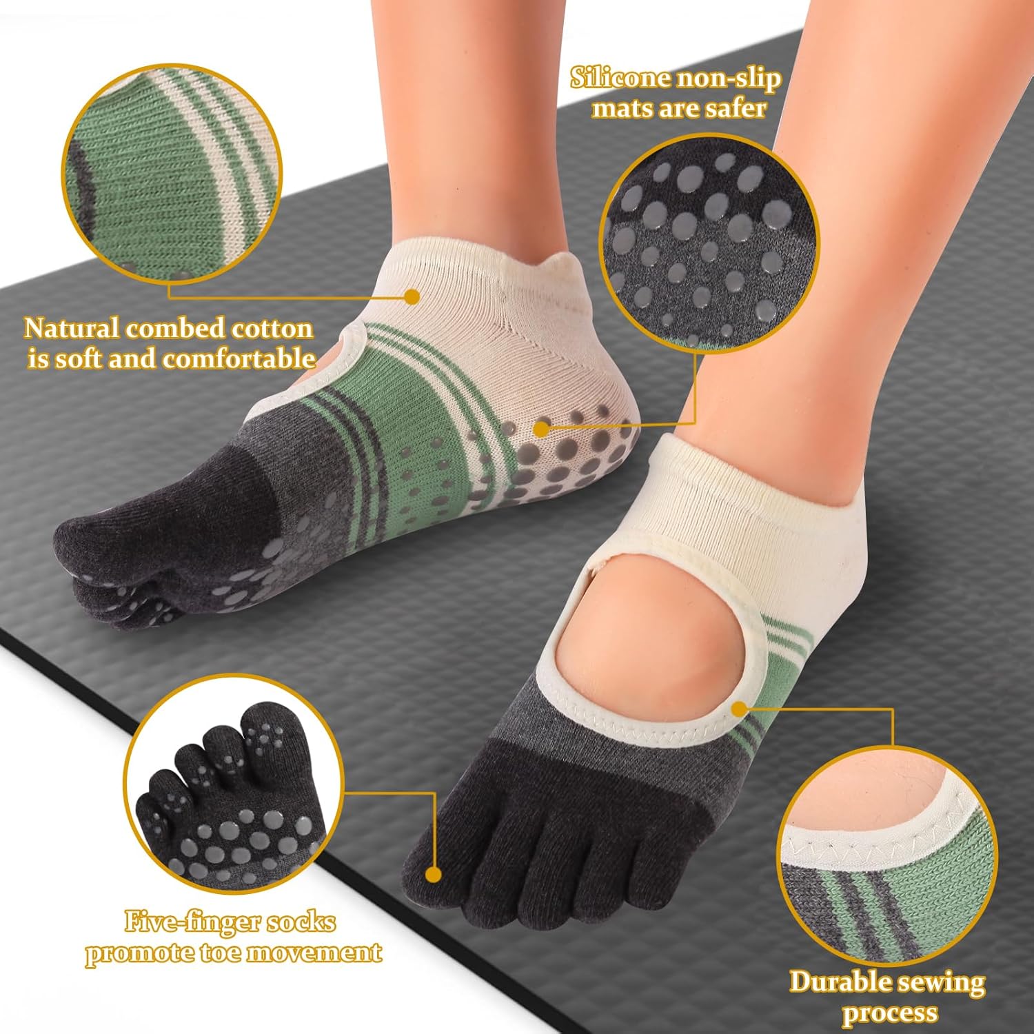 Pilates Socks with Grips for Women,Yoga Socks, Non-Slip Yoga Sock with Toe Separators, Pilates Non Slip Sock - Image 3