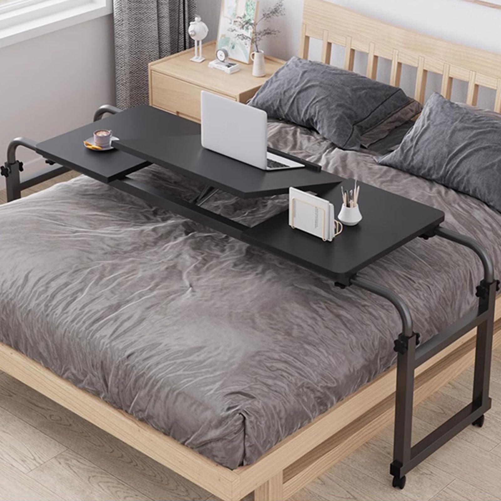 LINLIUA Scrivania servitore, tavolino da letto, tavolino servitore con ruote, scrivania mobile per computer Carrello per laptop, tavolino servitore regolabile in altezza, con ruote a 360°