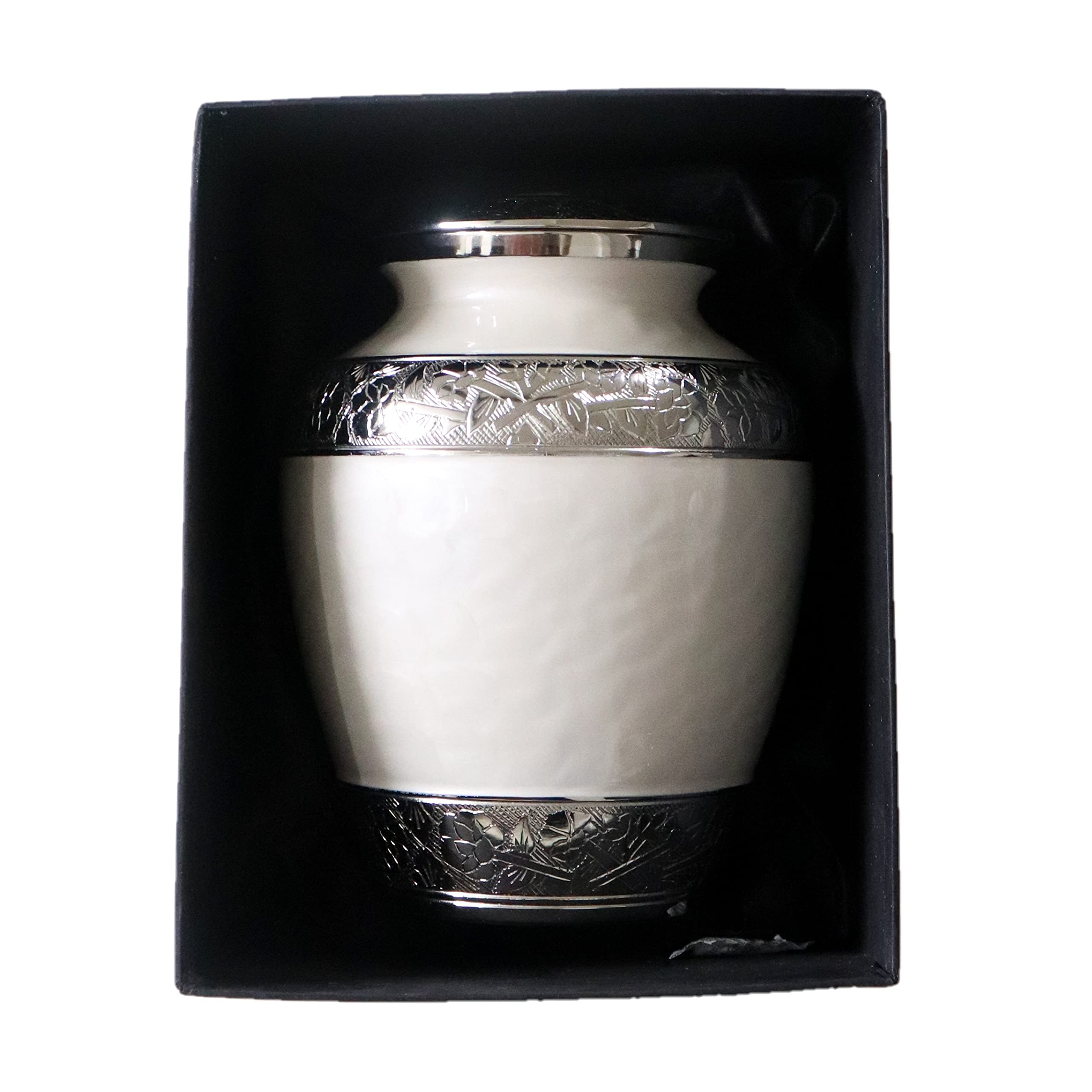 THE ASCENT MEMORIAL Pearl White Adult Cremation Urn - Rose Engraved, 200 Cu In Capacity - View #2