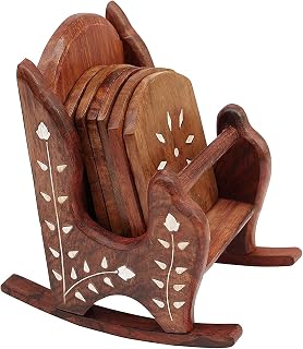 Handmade Wooden Tea Coasters Set of 6 Drink Table for Tea Cups Coffee Mugs Beer Cans Bar Tumblers and Water Glasses Chair Shape Coasters Full Carving (White)