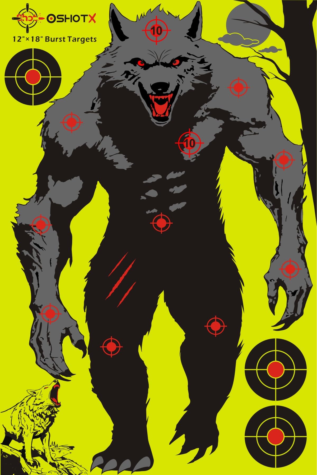 Werewolf Shooting Targets- 12 x18 inch - Reactive Silhouette Splatter Target Paper for Range - Easily See Shots Burst Bright Yellow Points