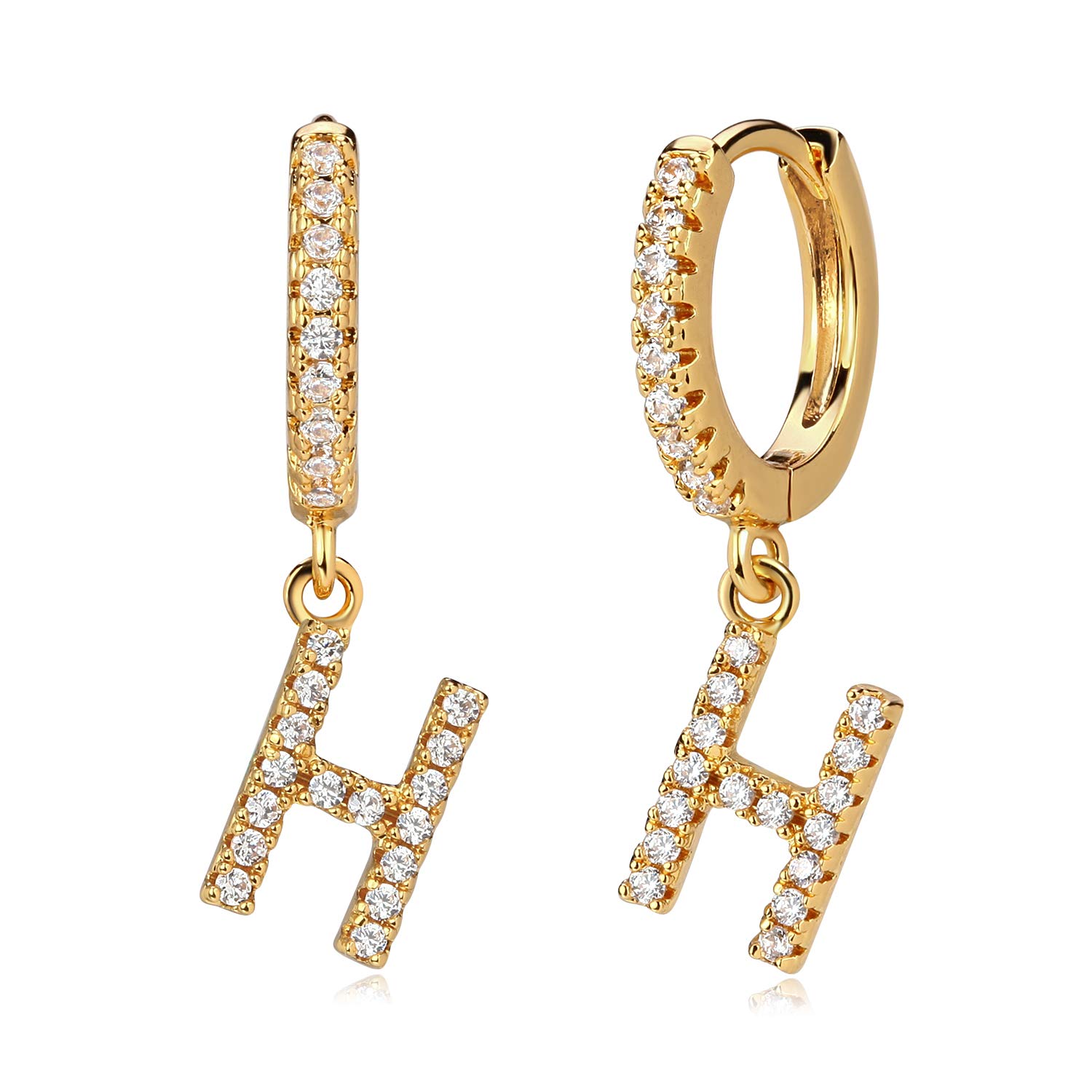 MYEARSWomen Huggie Hoop Earrings Gold Initial A-Z Dangle Drop Cubic Zirconia 14K Gold Filled Small Simple Hypoallergenic Personalized Jewelry - 26 Letters