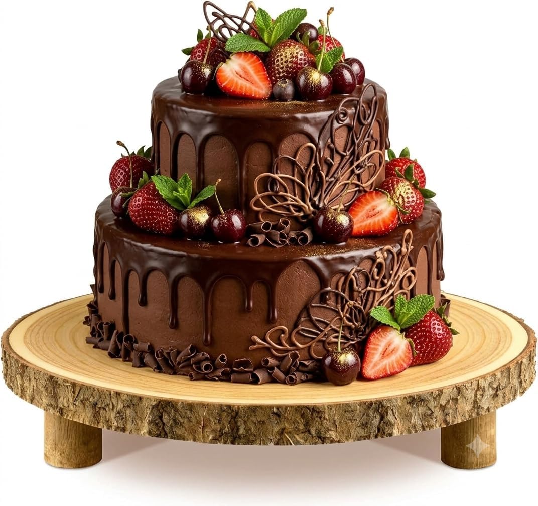 LorisArm Elegant 12-13 inch Wood Cake Stand / Dessert Table / Fruit Platter /Charcuterie Board Rustic Wooden Slice with Legs for Wedding, Birthday, Cake Display Stands For Parties