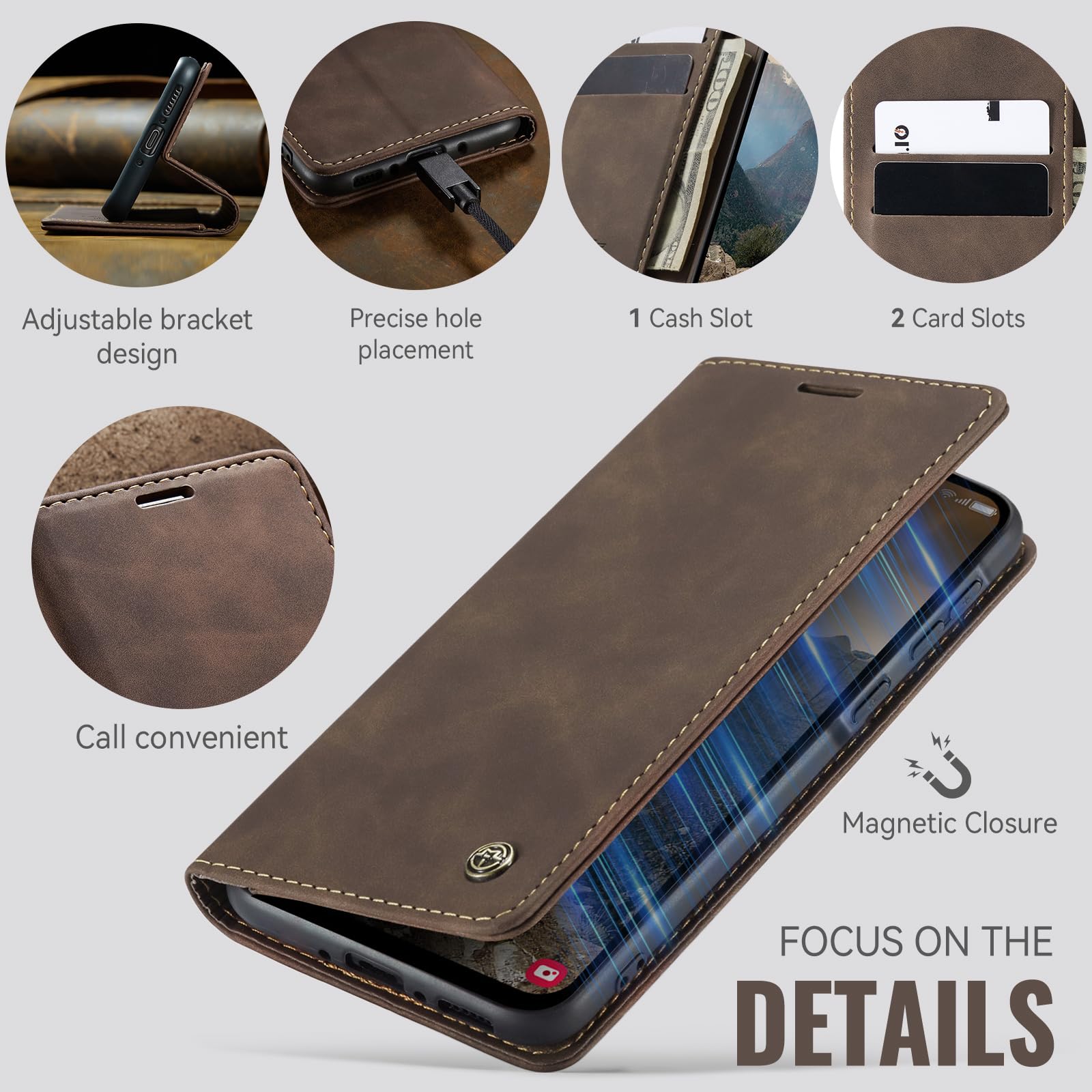 Samokor Cover per Samsung Galaxy A26 5G Pelle Flip Custodia Cavalletto Portafoglio Magnetica Carta Fessura Antiurto per Samsung Galaxy A26,Caffè