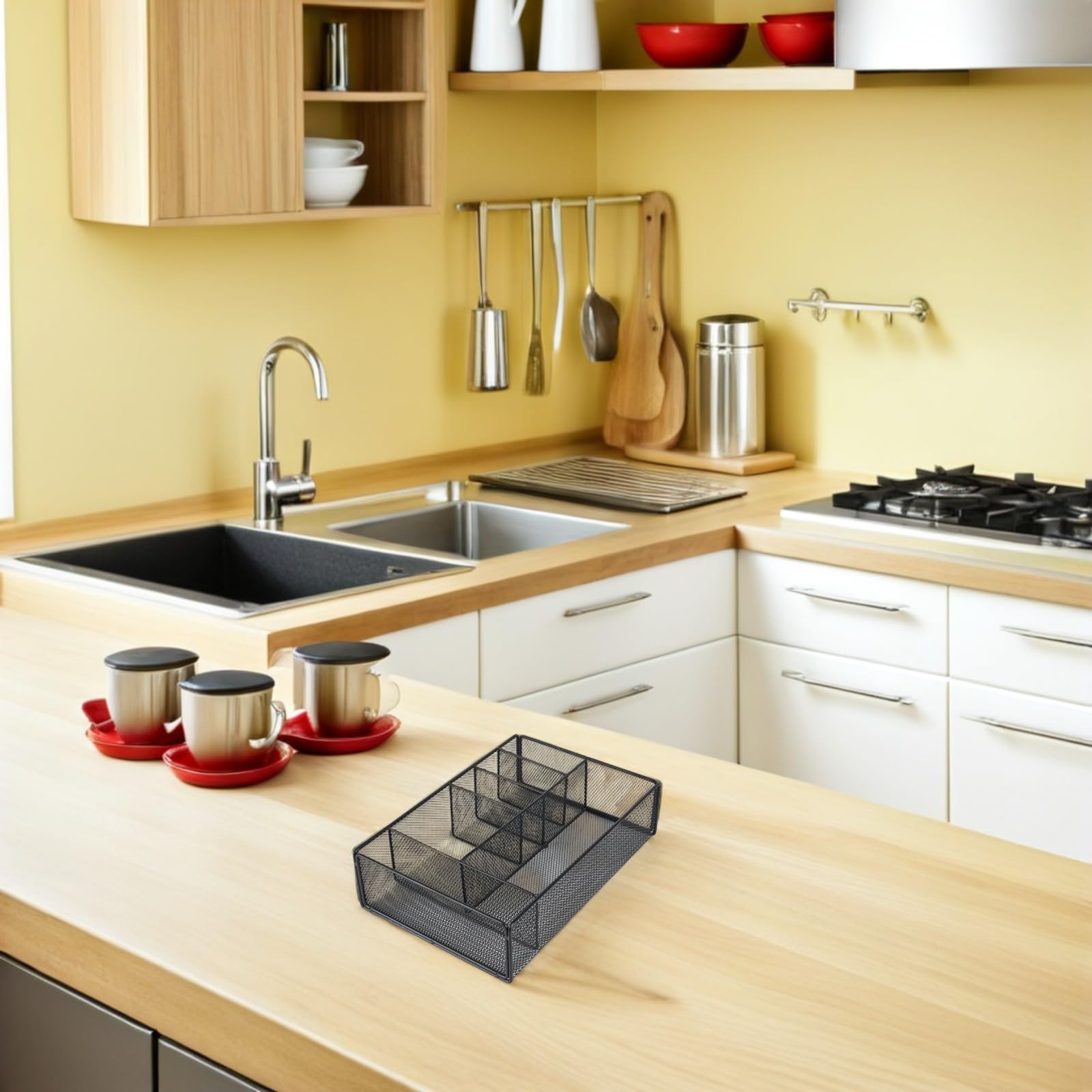 SEWACC Estante para Cubiertos de Cocina Negro de Metal 1 Pieza