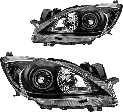Torchtree Conjunto de faros delanteros para Mazda3 2010-2013, lente transparente reflectante transparente, carcasa negra, conjunto de faros de