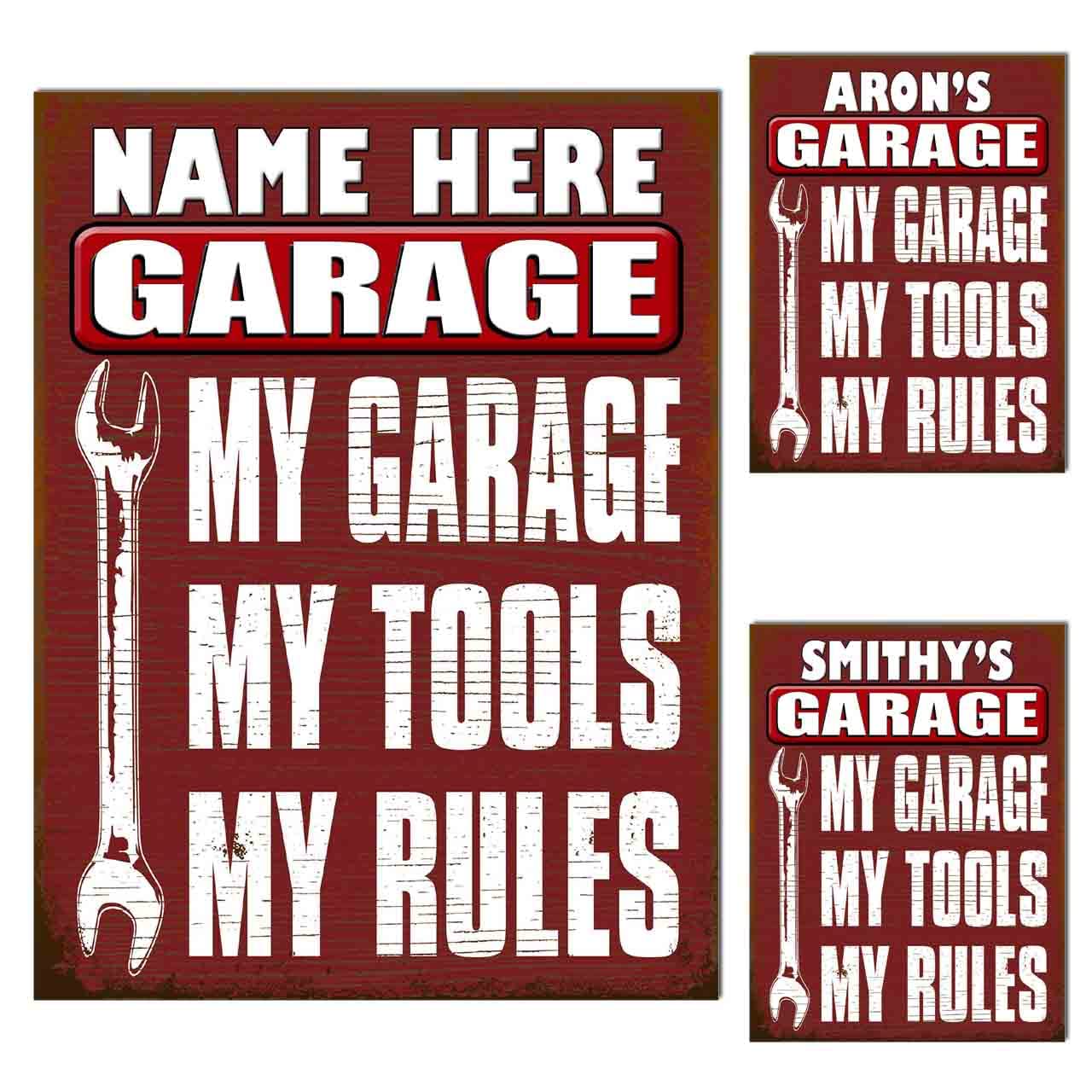 Personalised Garage Metal Tin Sign Plaque Poster Print Gift Dad Mum Man Cave Shed Home Bar Tiki Bar Fathers Day S4 (8x6 inches (Approx) 20cmx15cm, My Garage My Tools)