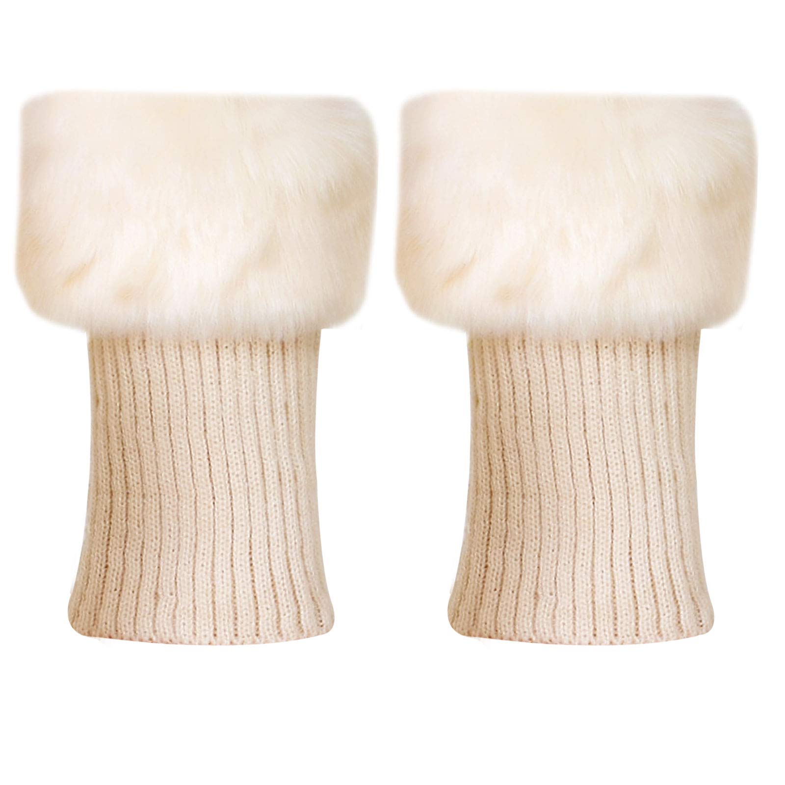 La Huate Women's Beige Faux Fur Boot Cuff Socks Soft Knitted Leg Warmers Stretchy Boot Toppers,