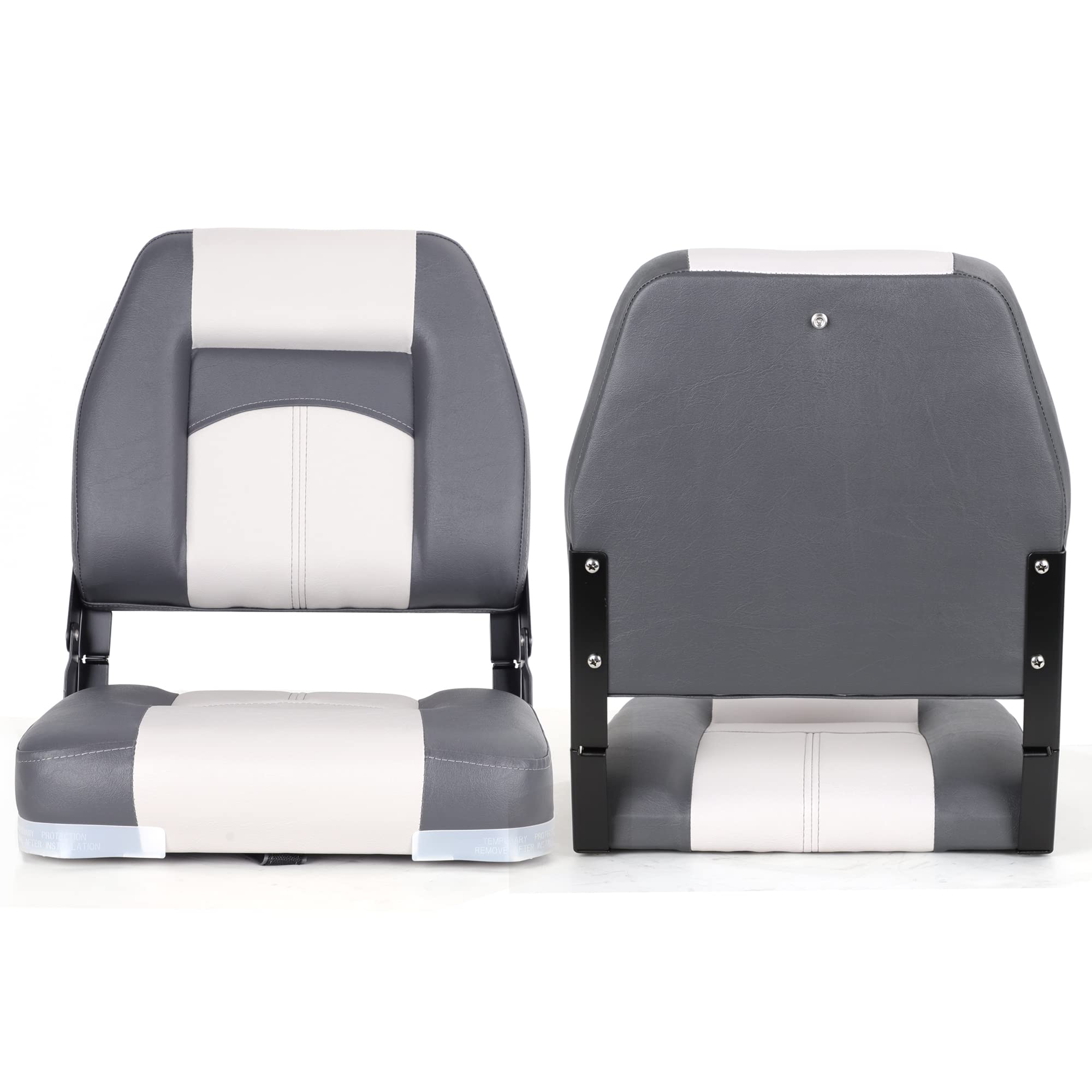 NORTHCAPTAIN Low Back Folding Boat Seat,Stainless Steel Screws Included,Light Grey/Charcoal(2 Seats)