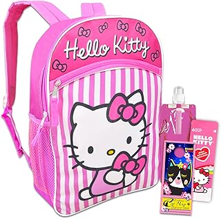 Hello Kitty Backpack for Girls - Bundle with 16" Hello Kitty School Backpack, Hello Kitty Stickers, Water Pouch, More | Hello Kitty Backpack for School