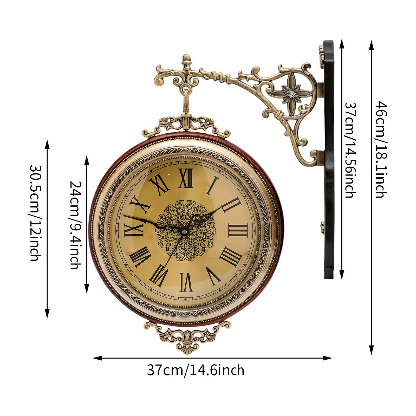 Reloj de pared de estación de tren de doble cara, estilo vintage