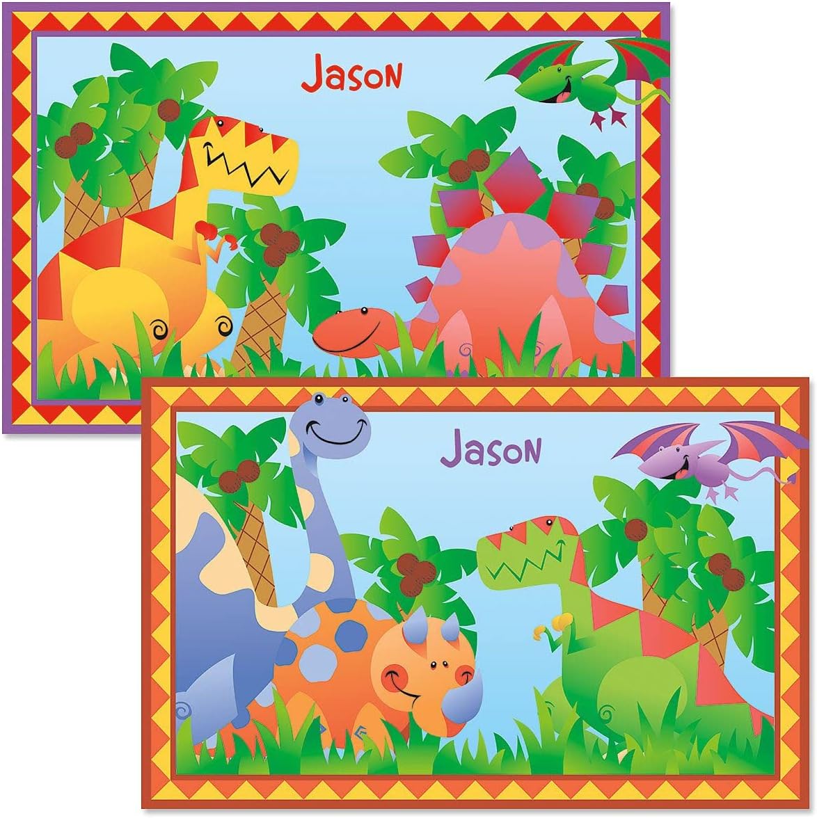 Lillian Vernon Personalized Kids' Dinosaur Placemat-Laminated, Easy Clean Placemat, 11'X 17"