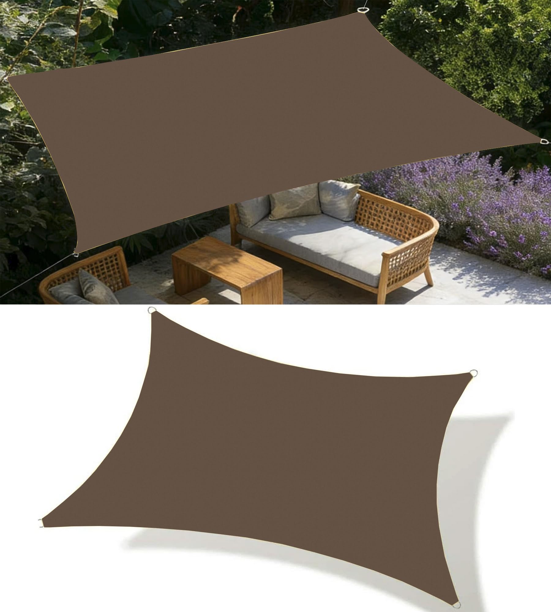 Shade Cloth Waterproof 4.5x4.5M Rectangle Sun Shade Sail Waterproof Outdoor Garden Patio Party Sunscreen Awning Canopy 95% UV Block with Rope for Outdoors Garden Patio Yard Party Brown
