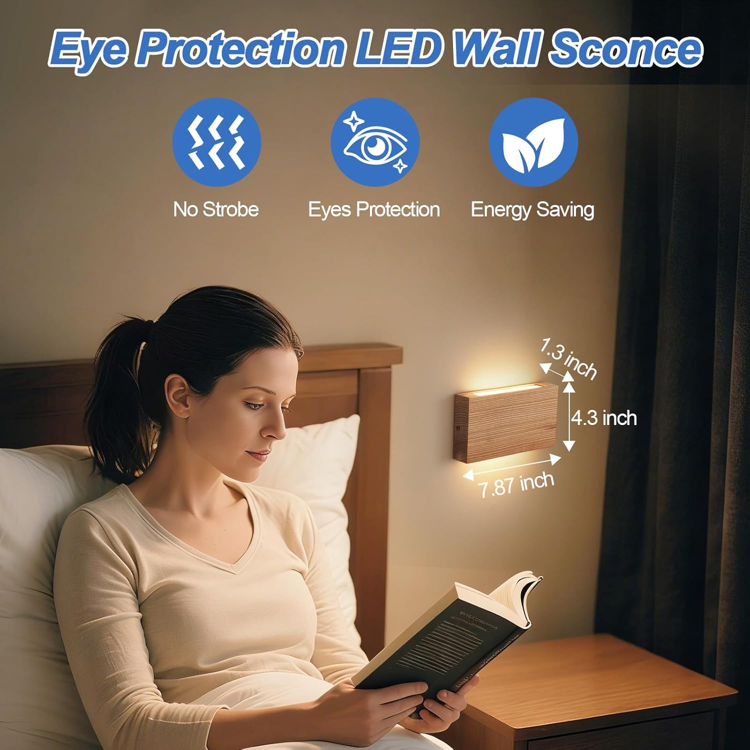 Wood Wall Sconce Indoor Wall Lights Hardwired 1 Pack Up and Down Wall Mount Light for Living Room Bedroom Hallway Corridor Conservatory Cool White 3000K(with led 4000K and 6000k)