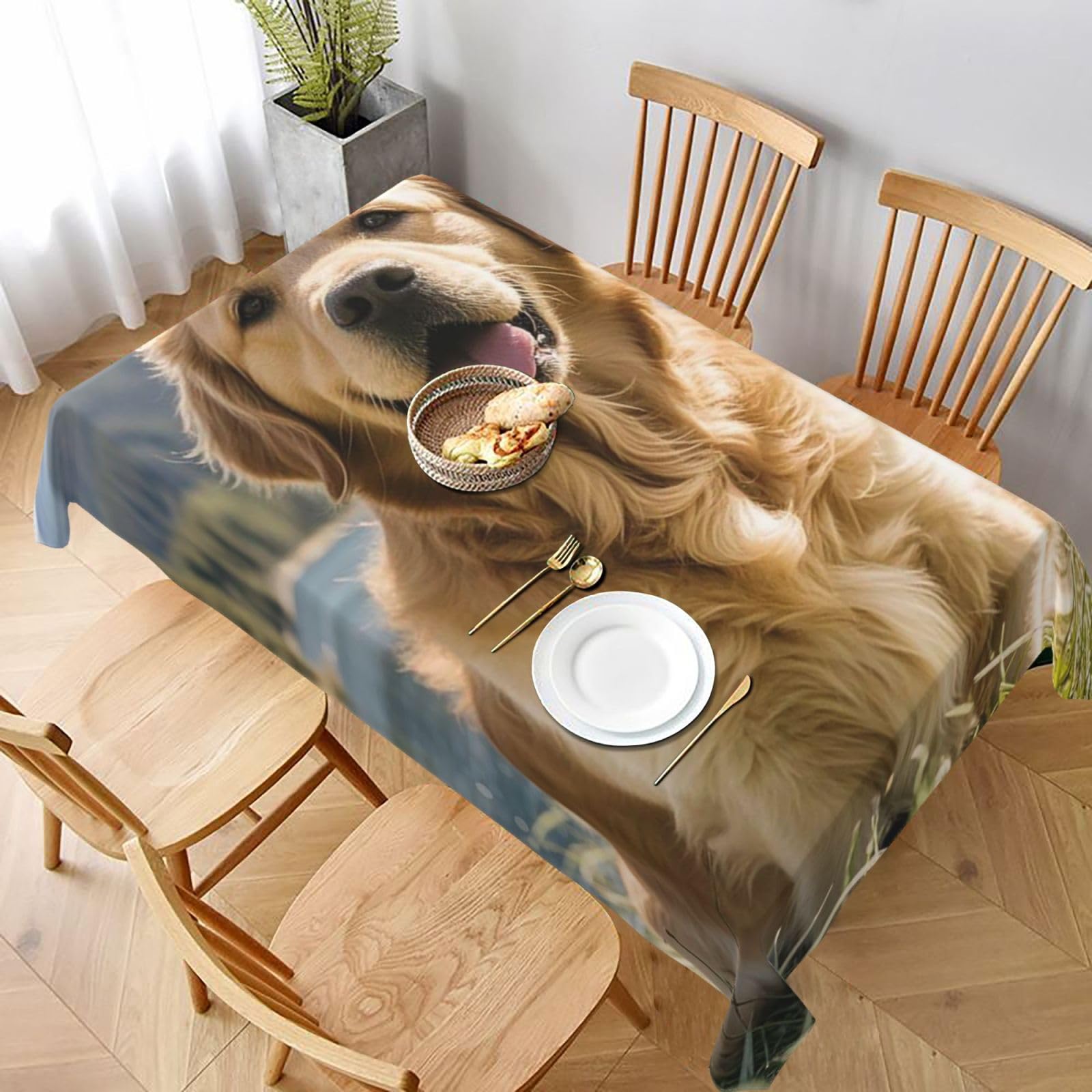 MXDLKSWPOH Table Cloths for Rectangle Tables 152x228 cm Waterproof Farmhouse Table Cloth Golden Retrievers Tablecloths Washable Wrinkle Free Table Cover for Dining Table Weddings Events Party Buffet