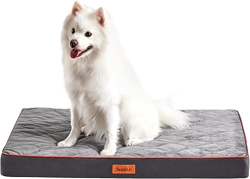 Sonive Cama ortopédica grande impermeable para huevos para perros y gatos, cama de apoyo para perros medianos, funda extraíble lavable, parte