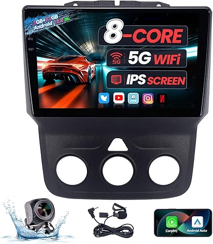 Radio estéreo de coche para Dodge Ram 1500 2500 3500 2013-2018, 5G WiFi 8 Core IPS pantalla táctil para Dodge Ram Radio con Carplay inalámbrico