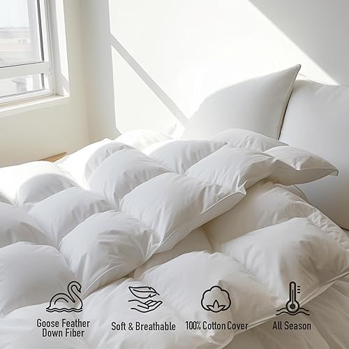 Miniatura 2 de Lujoso edredón de fibra de plumón de ganso de tamaño queen, mullido, ultrasuave, 100% algodón, edredón de la colección de hotel, peso de relleno de