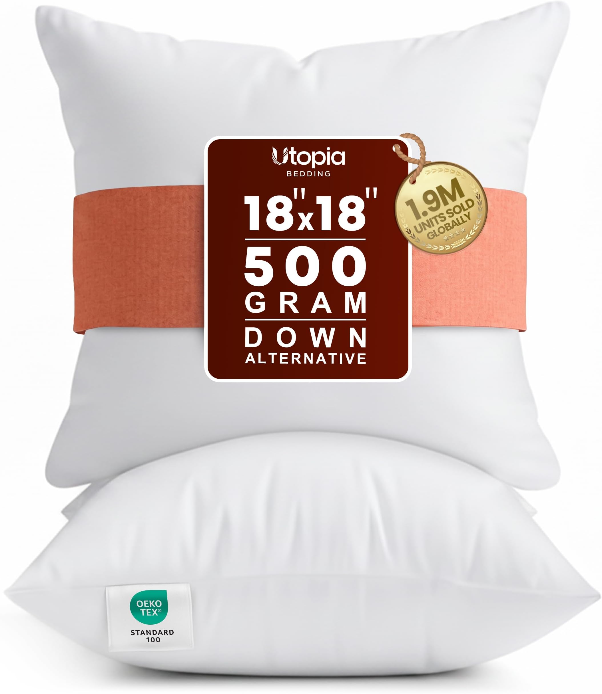 Utopia Bedding Cushion Inner Pads (Pack of 2, White) - Cushion Inserts 18" x 18" (45 x 45 cm) - Hollowfibre Cushion Fillers - Polycotton Cover