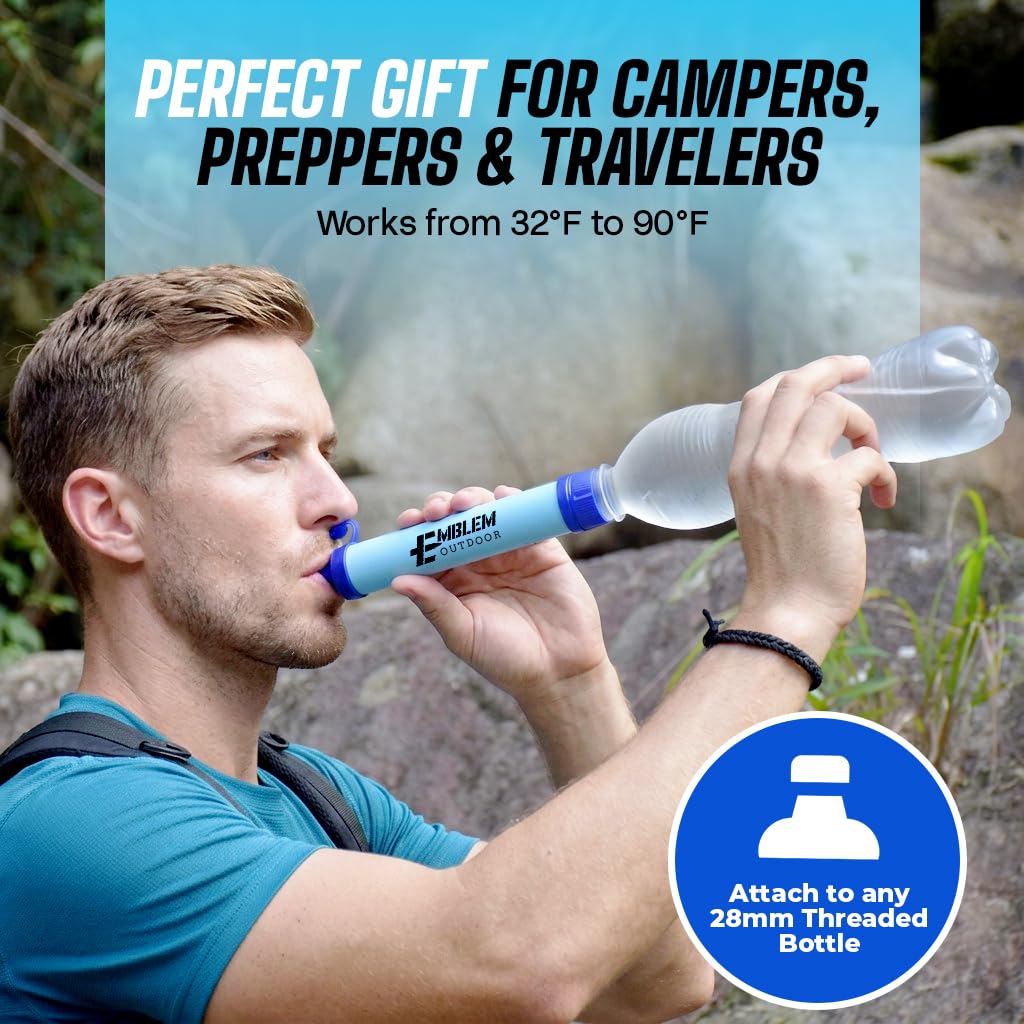 Lot de 2 filtres à eau portables pour les urgences, la randonnée, le camping, les voyages et la préparation aux catastrophes