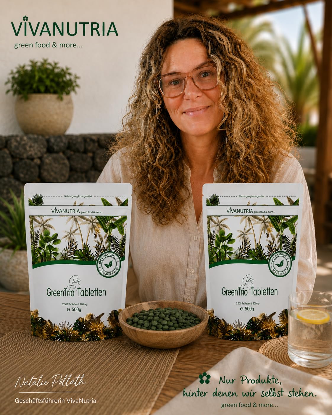 VivaNutria Bio Green Trio Presslinge 1000g | aus kontrolliert biologischem Anbau I 5000 Tabletten aus Spirulina Chlorella & Gerstengras I ohne Zusätze I Rohkostqualität I vegan