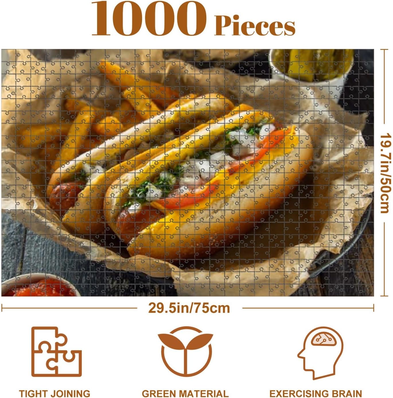 Jigsaw Puzzles 1000 Pieces for Adult Homemade Chicago Style Hot Dog Mustard Puzzle Game for Family Wooden Puzzle Toy Educational Games Puzzles for Home Decor