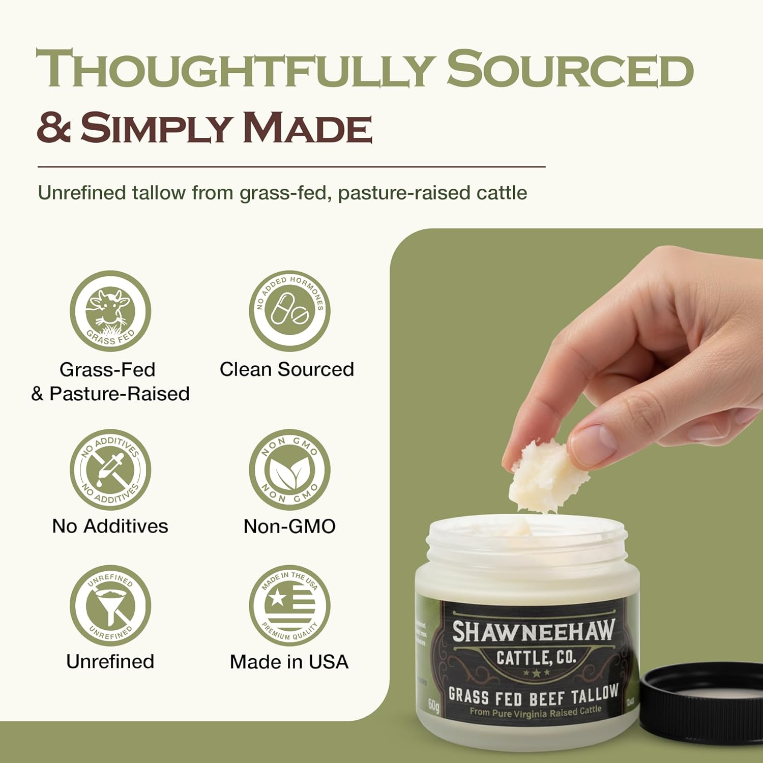 Grass-Fed Beef Tallow Balm for Face & Body – Deep Hydration Moisturizer with Vitamins A, D, E, K | All-Natural Skin Repair Cream - Clove 2oz