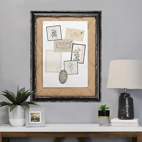Miniatura 5 de Vision Board - Tablón de anuncios de lino, marco negro, 21 x 27 pulgadas, tableros de corcho grandes para paredes, tablero de mensajes rústico,