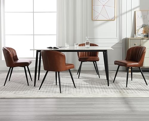 Miniatura 7 de EALSON Juego de 2 sillas de comedor modernas tapizadas de cuero con patas de metal, cómodas sillas de cocina sin brazos para sala de estarcomedor,