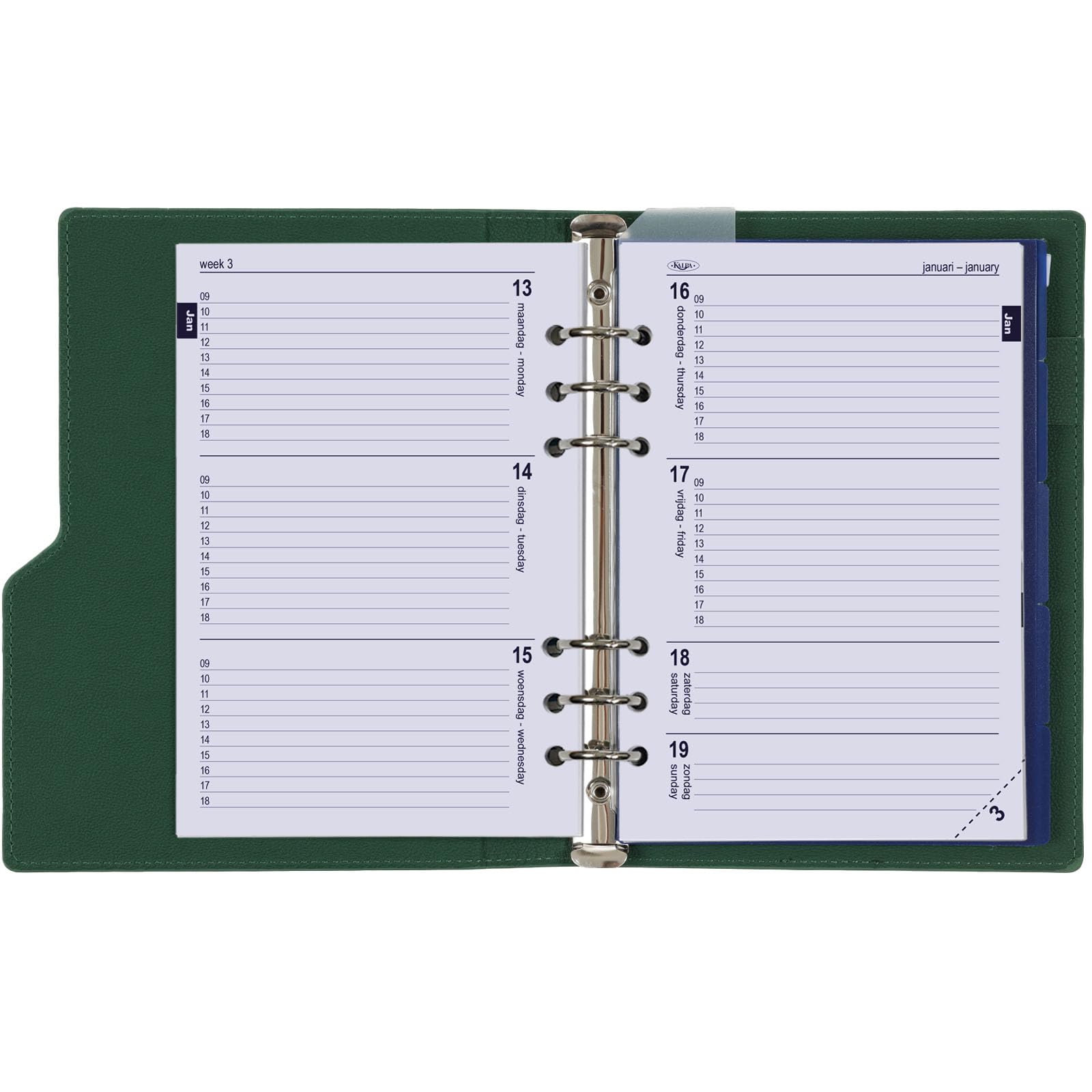 Kalpa 1016-19 A5 Refillable 6 Ring Planner Green with agenda refill 2024 2025 and 2026