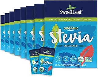 SweetLeaf Organic Stevia Powder Packets - Zero Calorie Sweetener with Stevia Leaf Extract, No Artificial Sweetener Additive, Sugar Free, Keto Friendly, Non GMO, Gluten Free - 70 Packets (Pack of 8)