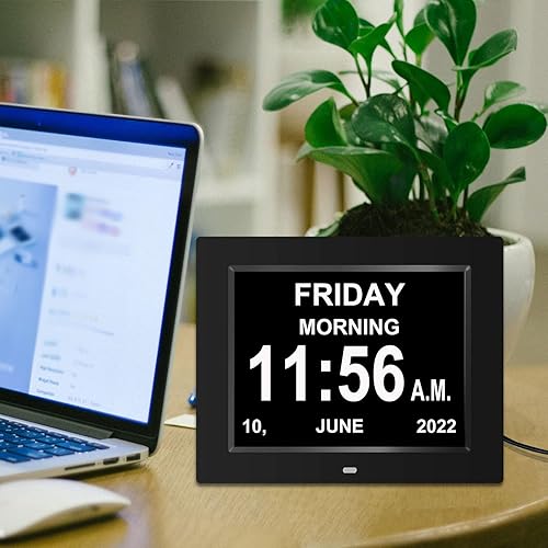 Miniatura 8 de Pokanic Calendario digital con fecha, reloj despertador múltiple de 8 pulgadas, pantalla grande, atenuación automática, mesa de escritorio