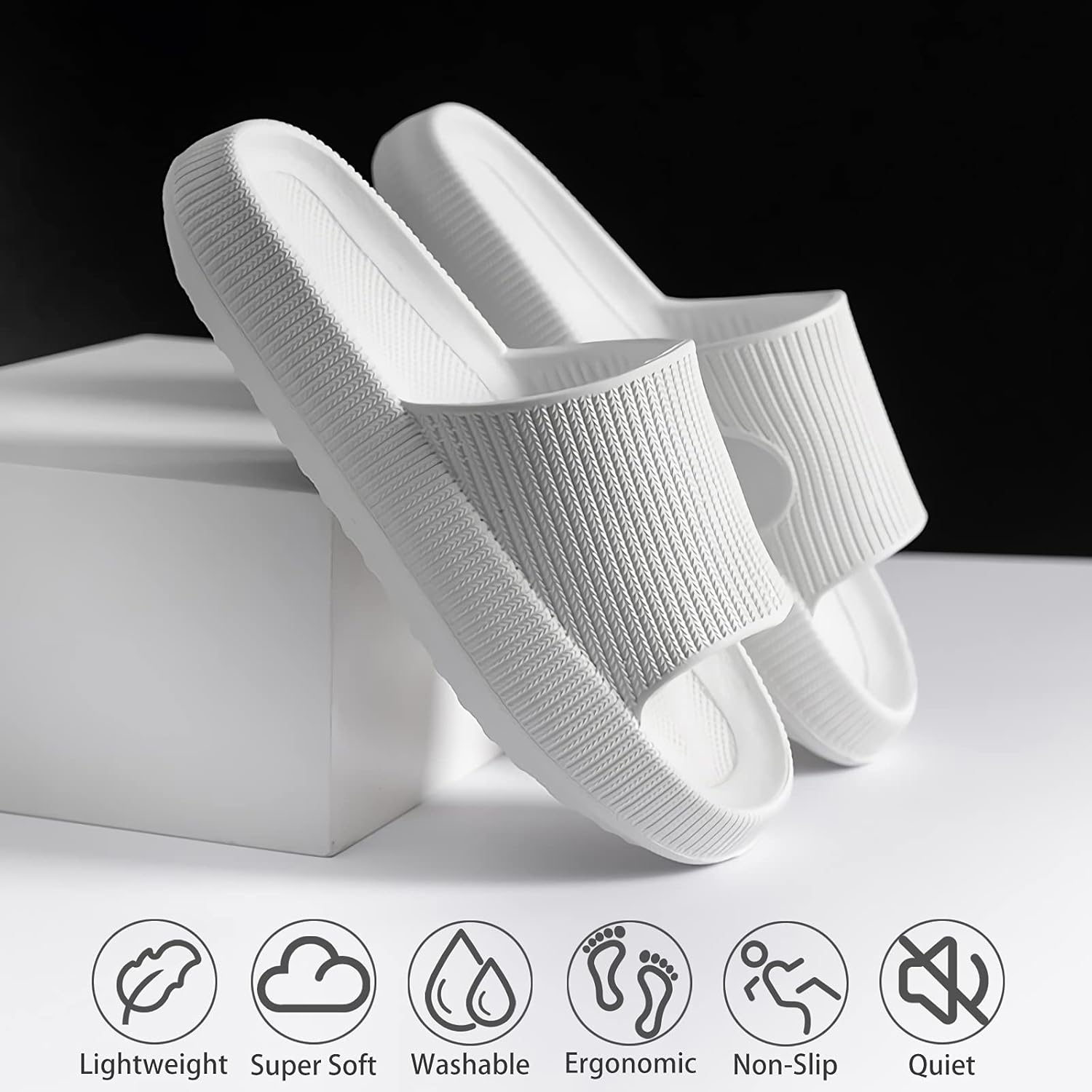 rosyclo Cloud Slippers for Women and Men, Pillow House Slippers Shower Shoes Indoor Slides Bathroom Sandals, Ultimate Comfort, Lightweight, Thick Sole, Non-Slip, Easy to Clean - Image 2