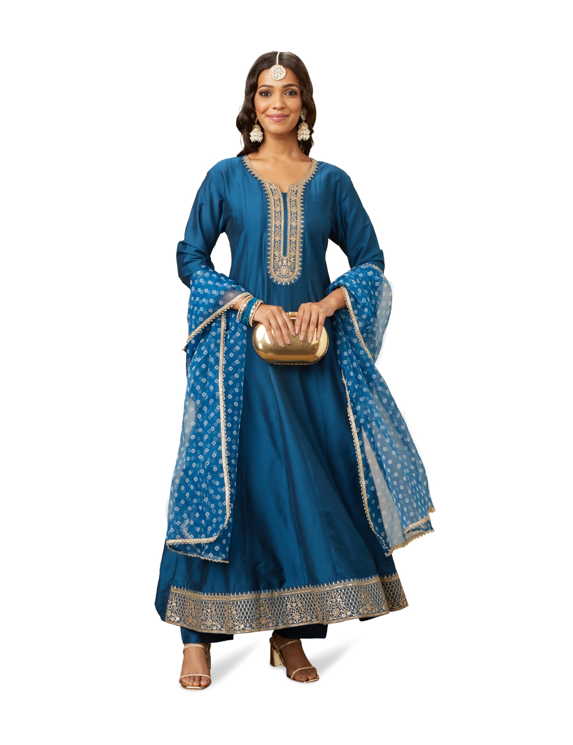 Amazon Brand - Myx Women's Solid Straight Embroidered Kurta Set with Organza Dupatta (Anarkali | Viscose Rayon)