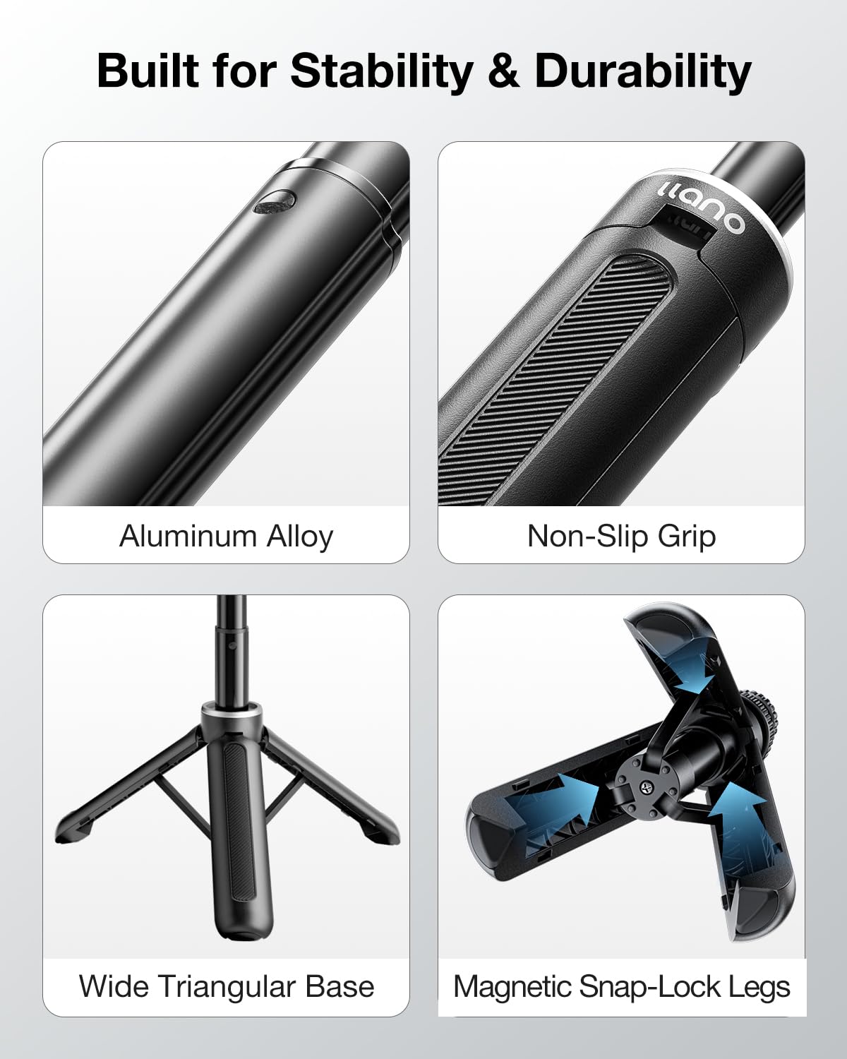 llano 40 cm Magnet Action Kamera Stativ für DJI Osmo Action 5 pro/4/3, Osmo 360, ausziehbares Mini-Stativ mit Magsafe-Schnellwechseladapter, 360°Kugelkopf, Kleiner Selfie-Stick,Schwarz