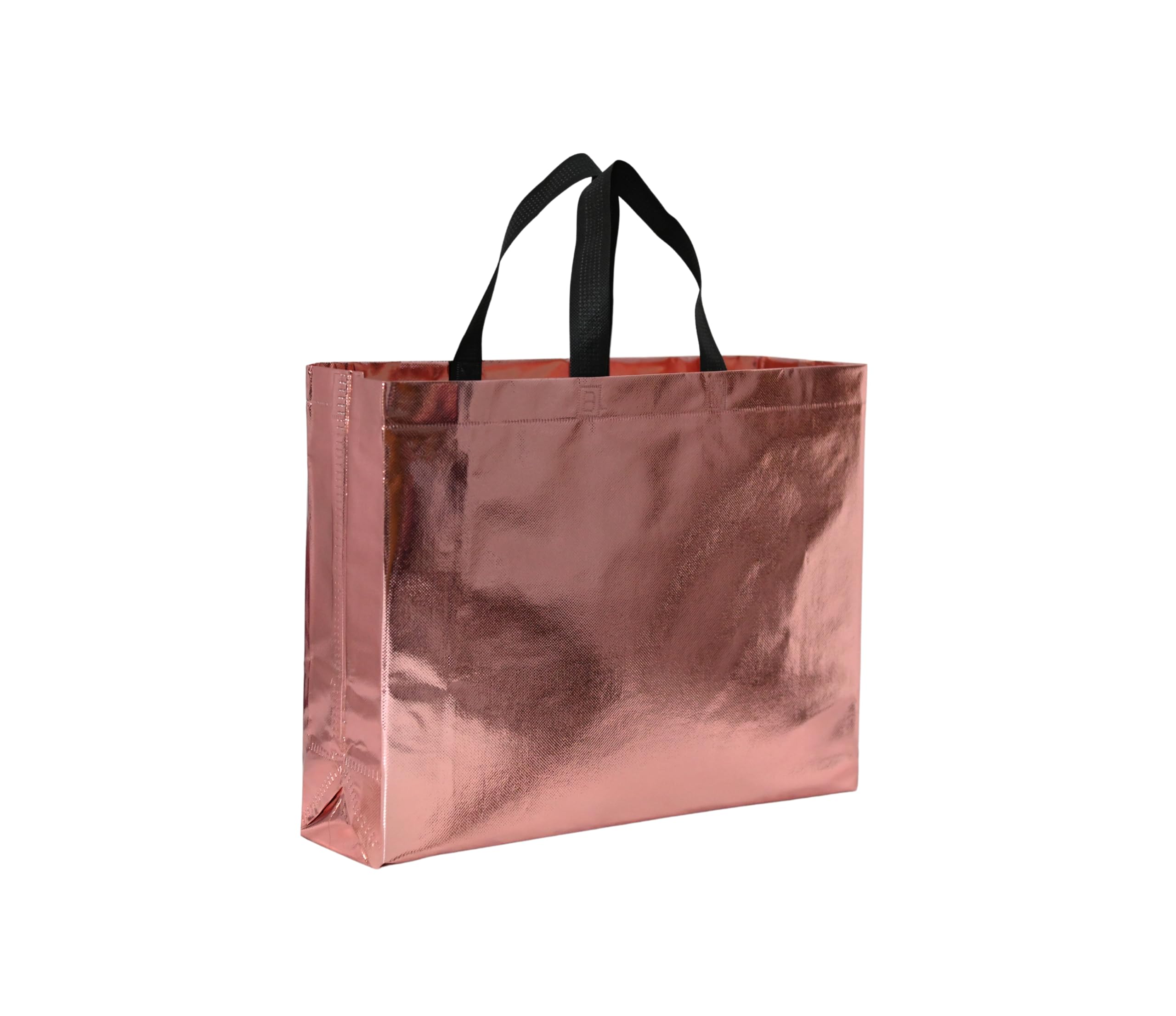 Unisex Metallic Laminated Shopping Bag | Carry Bag For Return Gifts | Non-Woven Gift Bags | Tote Bag (Pack Of 10 Pcs) | 15" Large Size (Rose Gold)