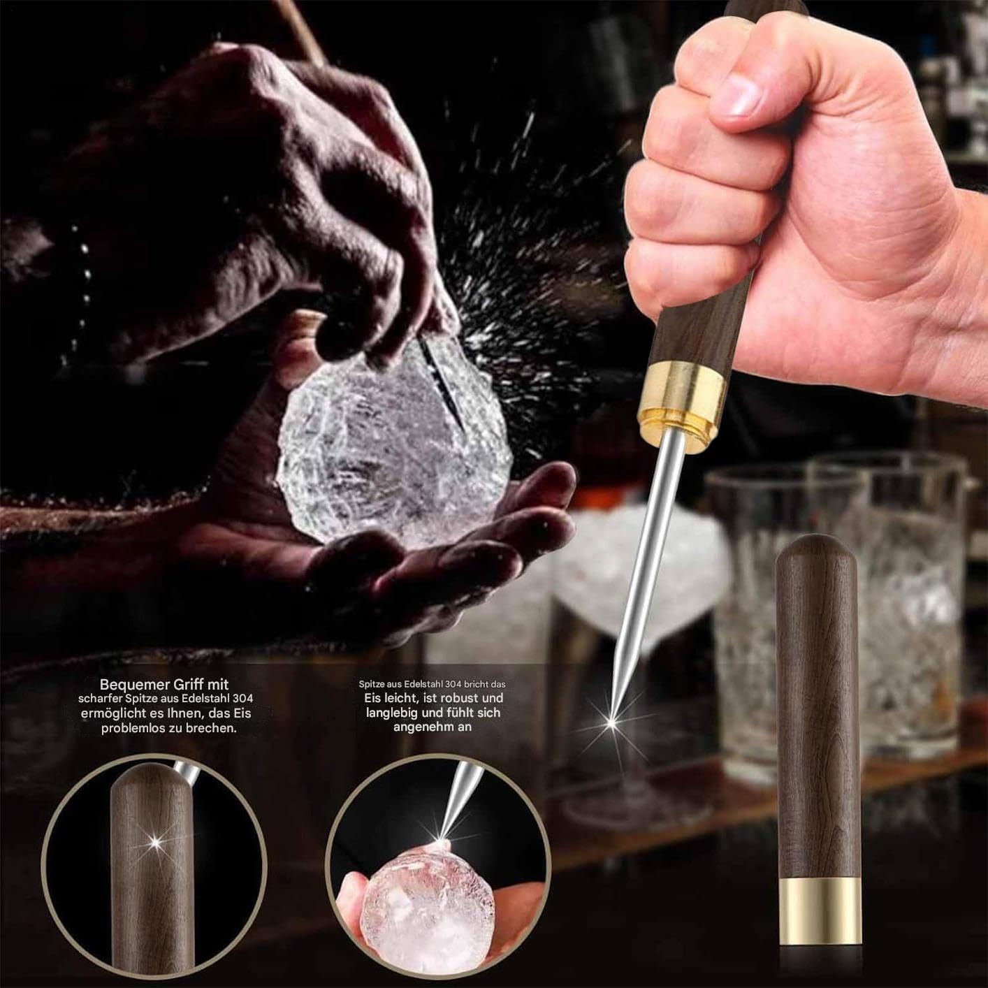 Piolet - Herramienta para romper el hielo, herramienta de cocina antideslizante con mango para el hogar, camping, picnic