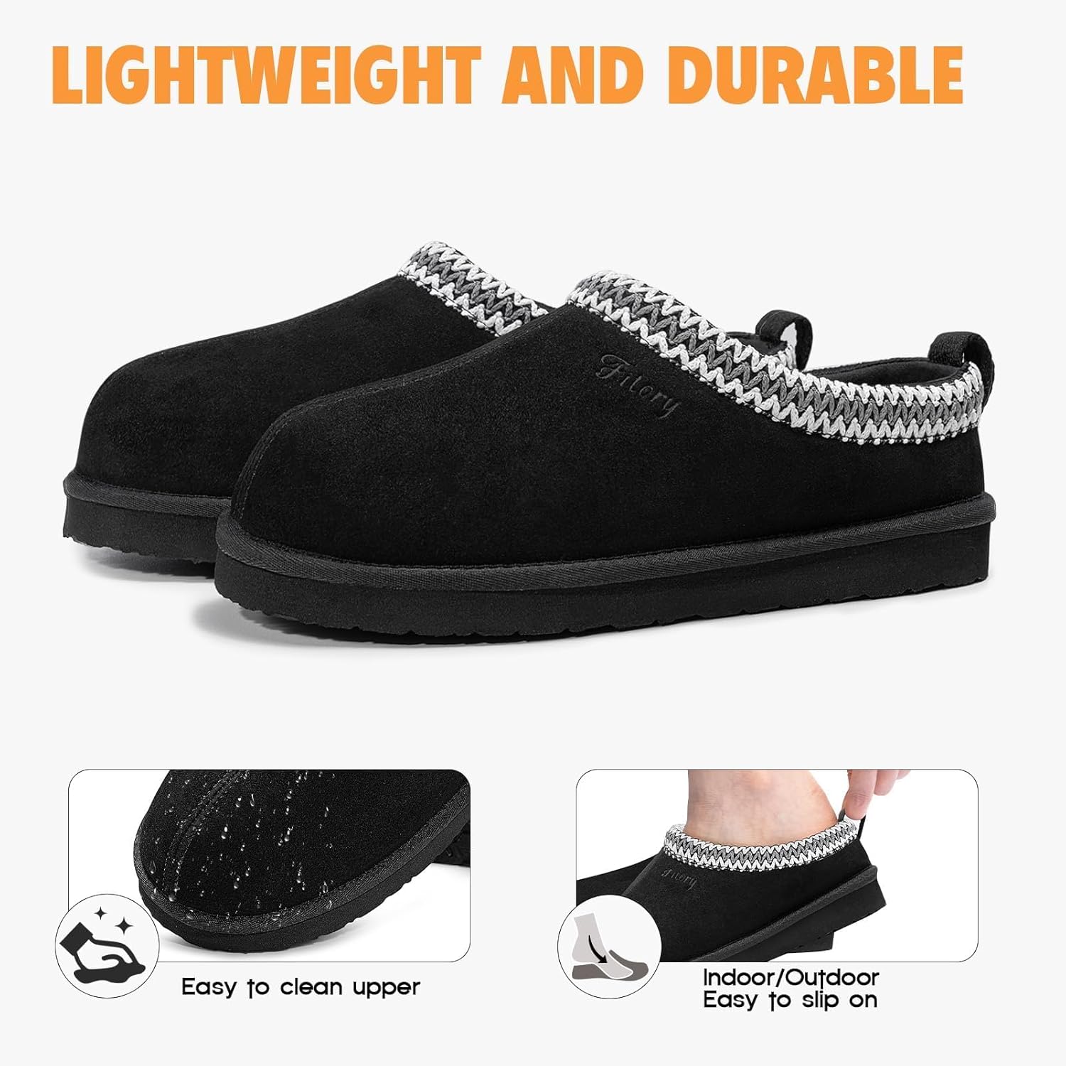 FITORY Women's Suede Slipper, Flat Slip On House Shoes with Faux Fur Lining Indoor Outdoor Short Mini Boots - Image 4