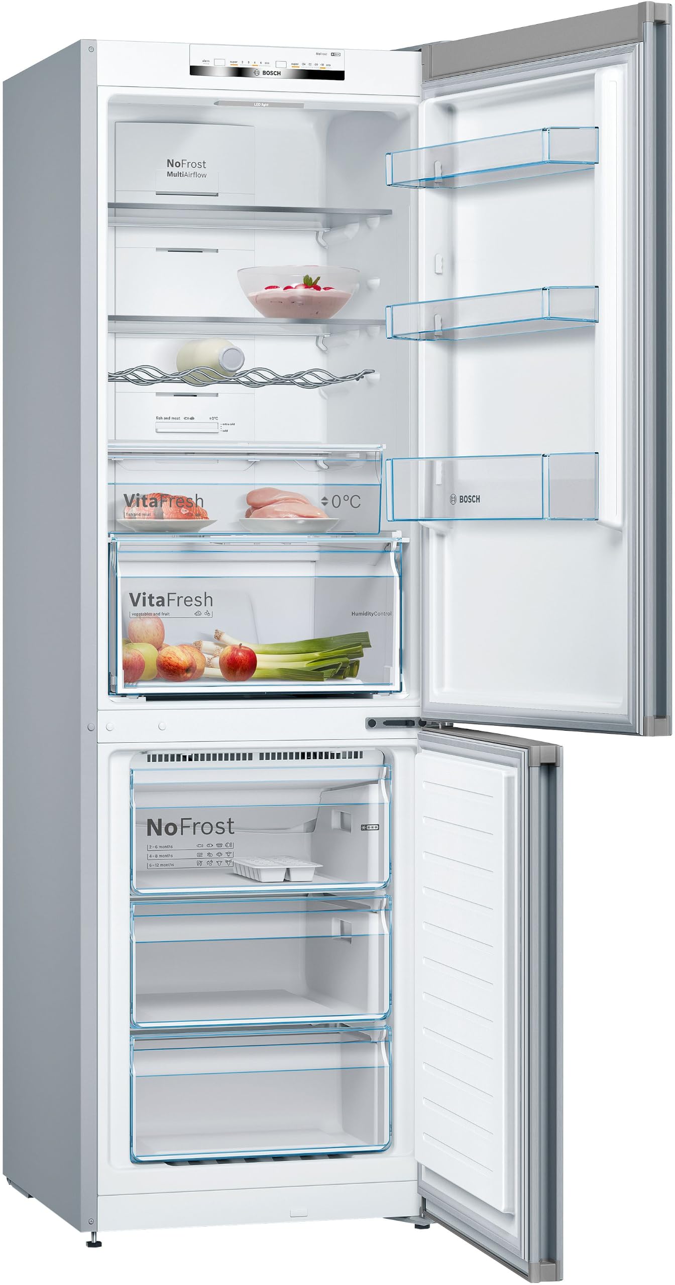 Bosch,Frigorífico combinado, 186 x 60 cm Acero mate antihuellas, KGN36VLDB