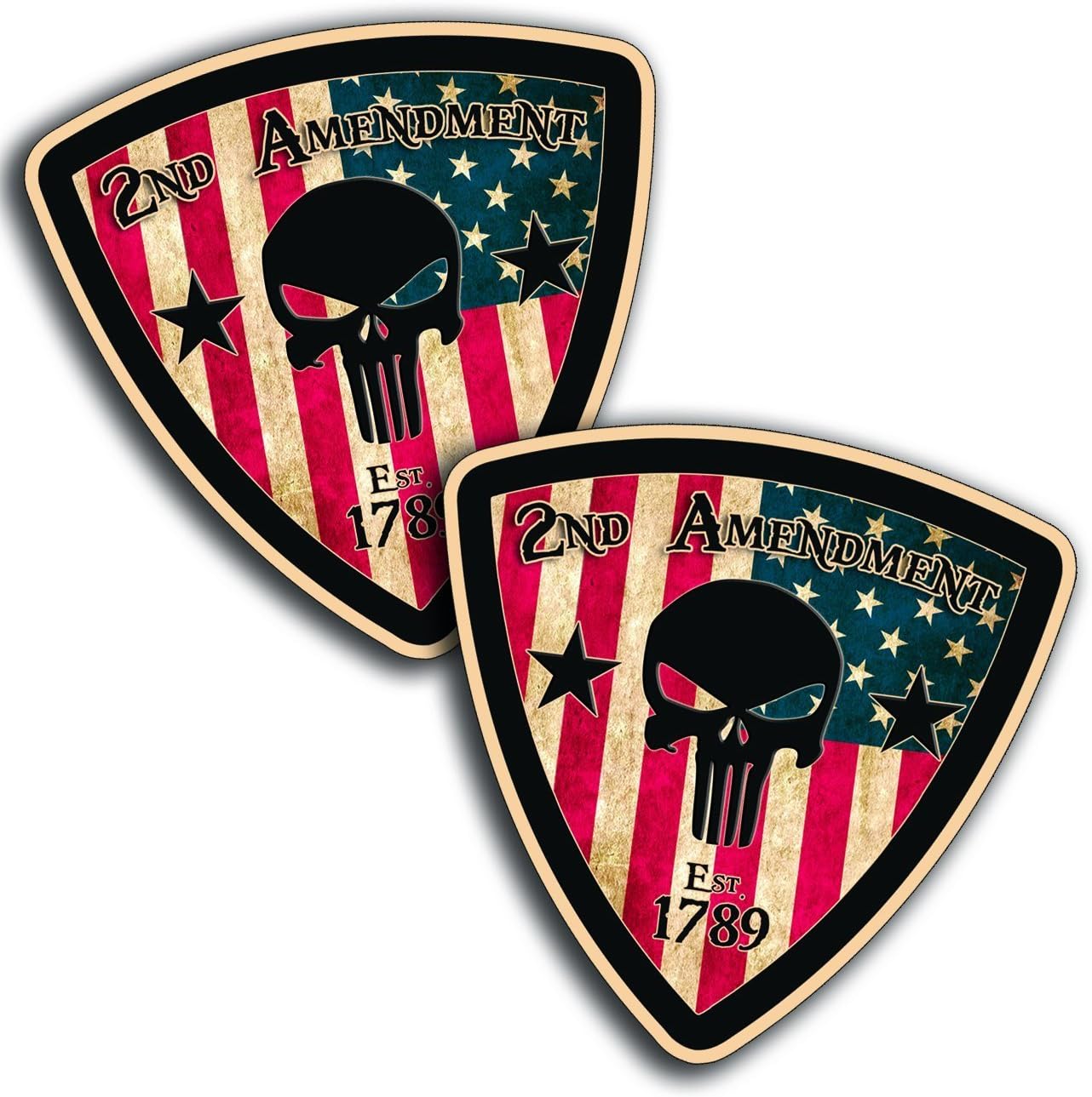 StickerDad® (2 Pack) Rustic Skull Shield 2nd Amendment Vinyl Hard Hat Helmet Decal - Size: 4" for Hard Hat, Helmet, Windows, Walls, Bumpers, Laptop, Lockers, etc.