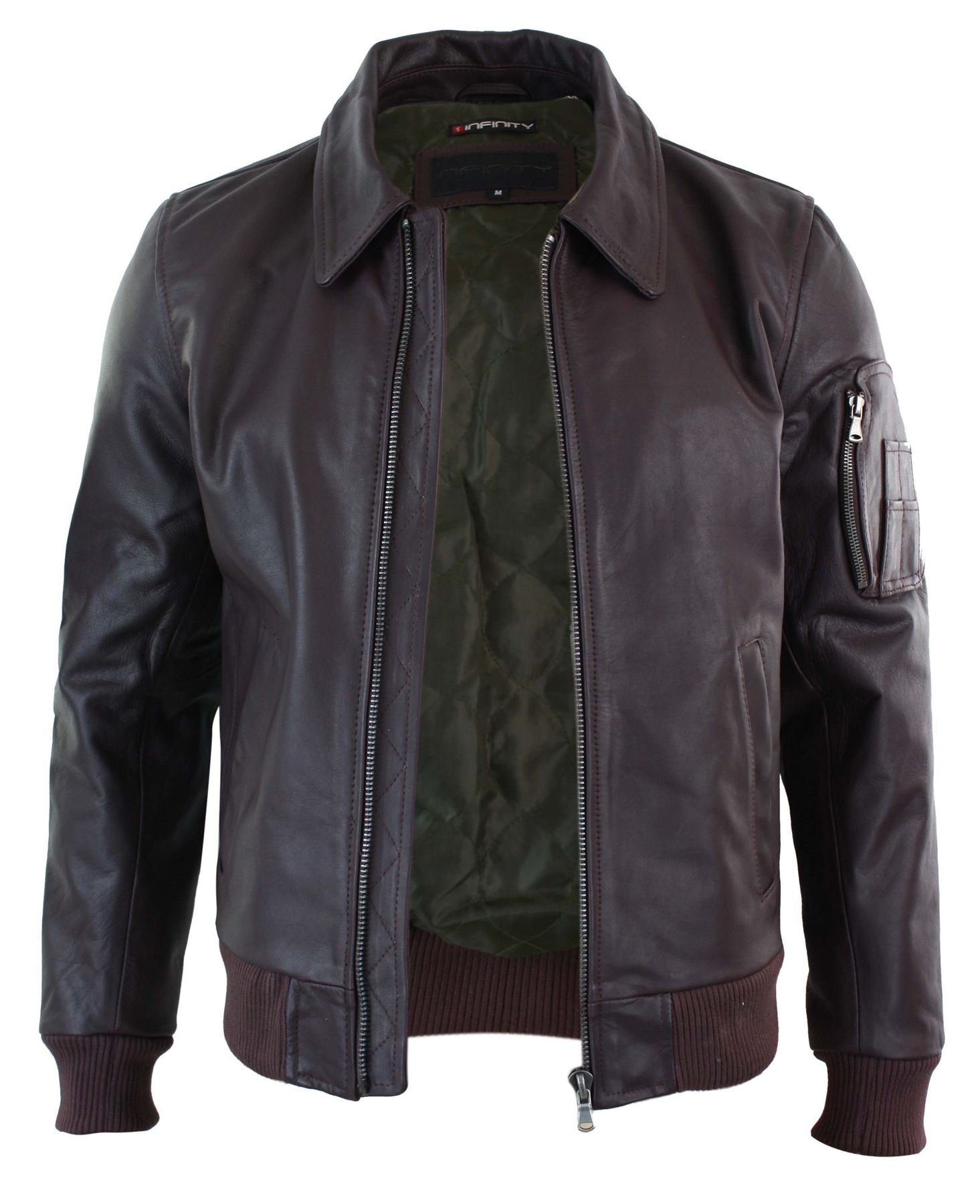 Infinity Leather Men's Burgundy Genuine Real Leather Harrington Bomber Ma1 Classic Pilot Mod Jacket