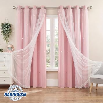 Blackout Curtains with Sheer Tulle for Nursery Kids Bedroom