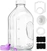 64 Oz Heavy Duty Glass Milk Bottle with Reusable Airtight Strong SCREW LID - 12 Gallon Water Bottles with Scale Lines - 2 Qt Glass Milk Jug Pitcher - Extra Gaskets & Handle