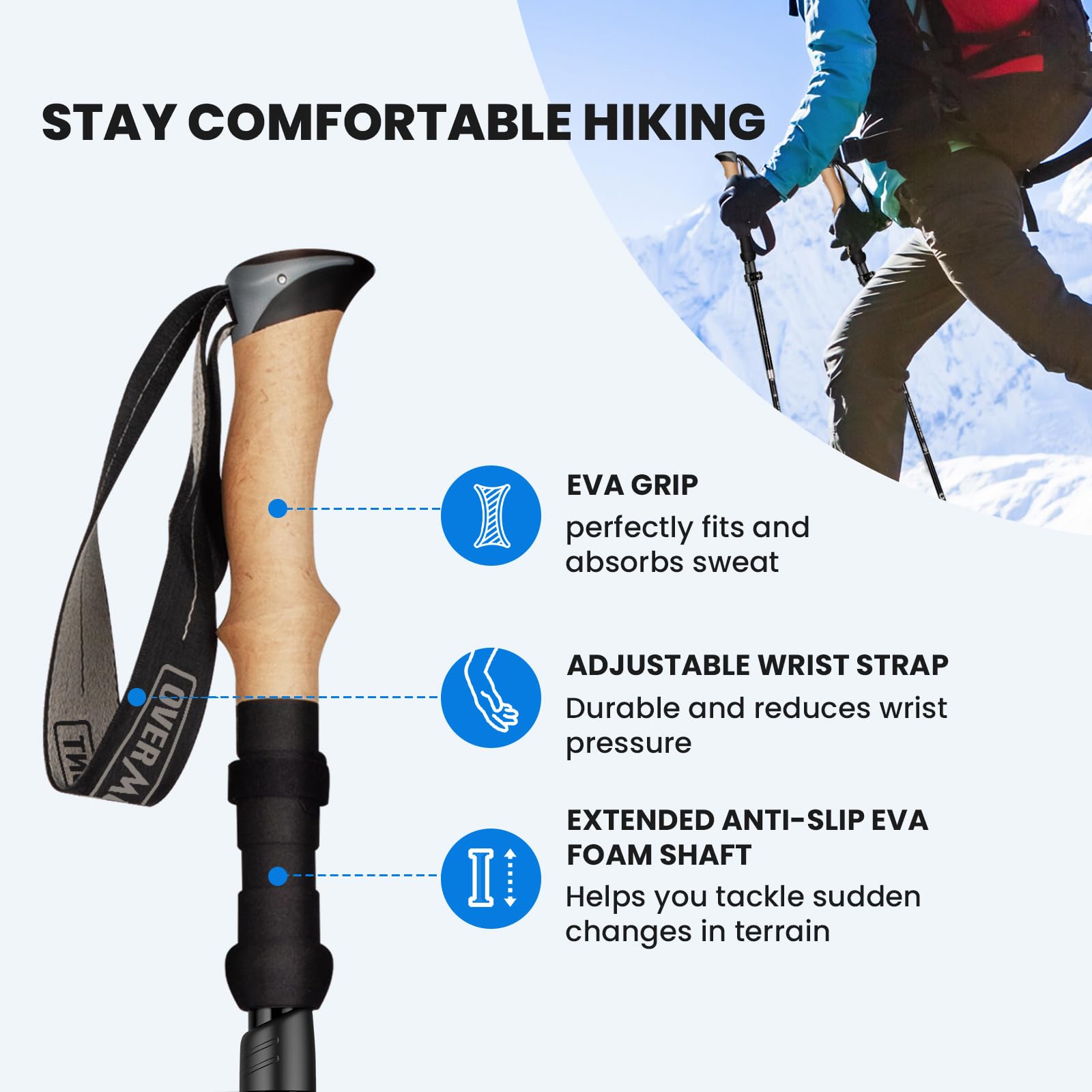 Overmont Wanderstöcke Carbon, 7075 Aluminium Ultraleicht faltbar verstellbar 105-125CM Trekkingstöcke Nordic Walking Stöcke 1 Paar mit All Terrain Zubehör