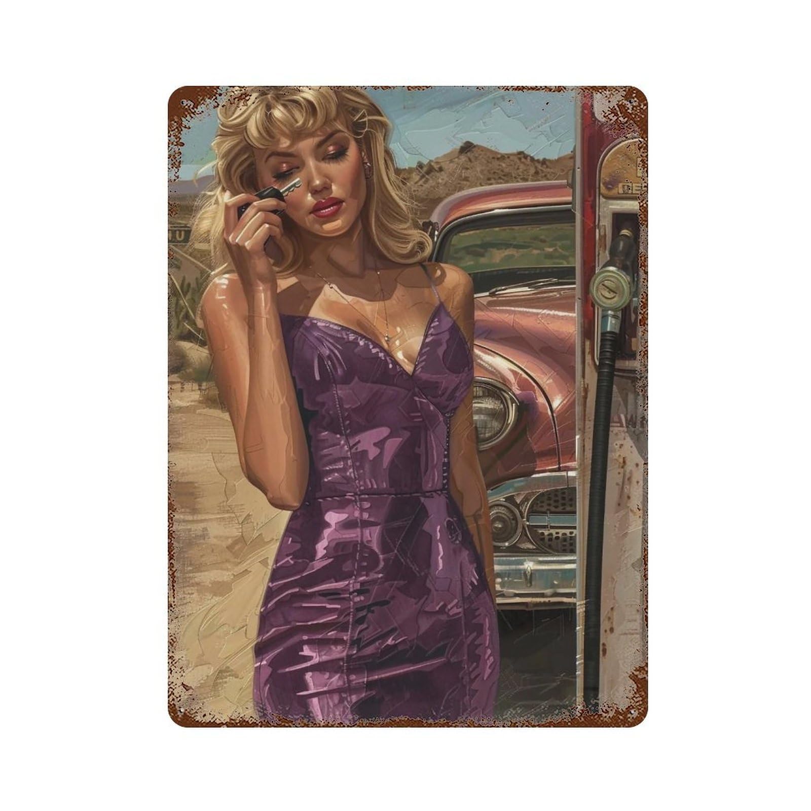 YHGERTKU Route 66 Pin Up Girl 02 Wall Art Retro Iron Vintage Metal Tin Sign Poster Modern Decor for Living Rooms Gift 40x30cm